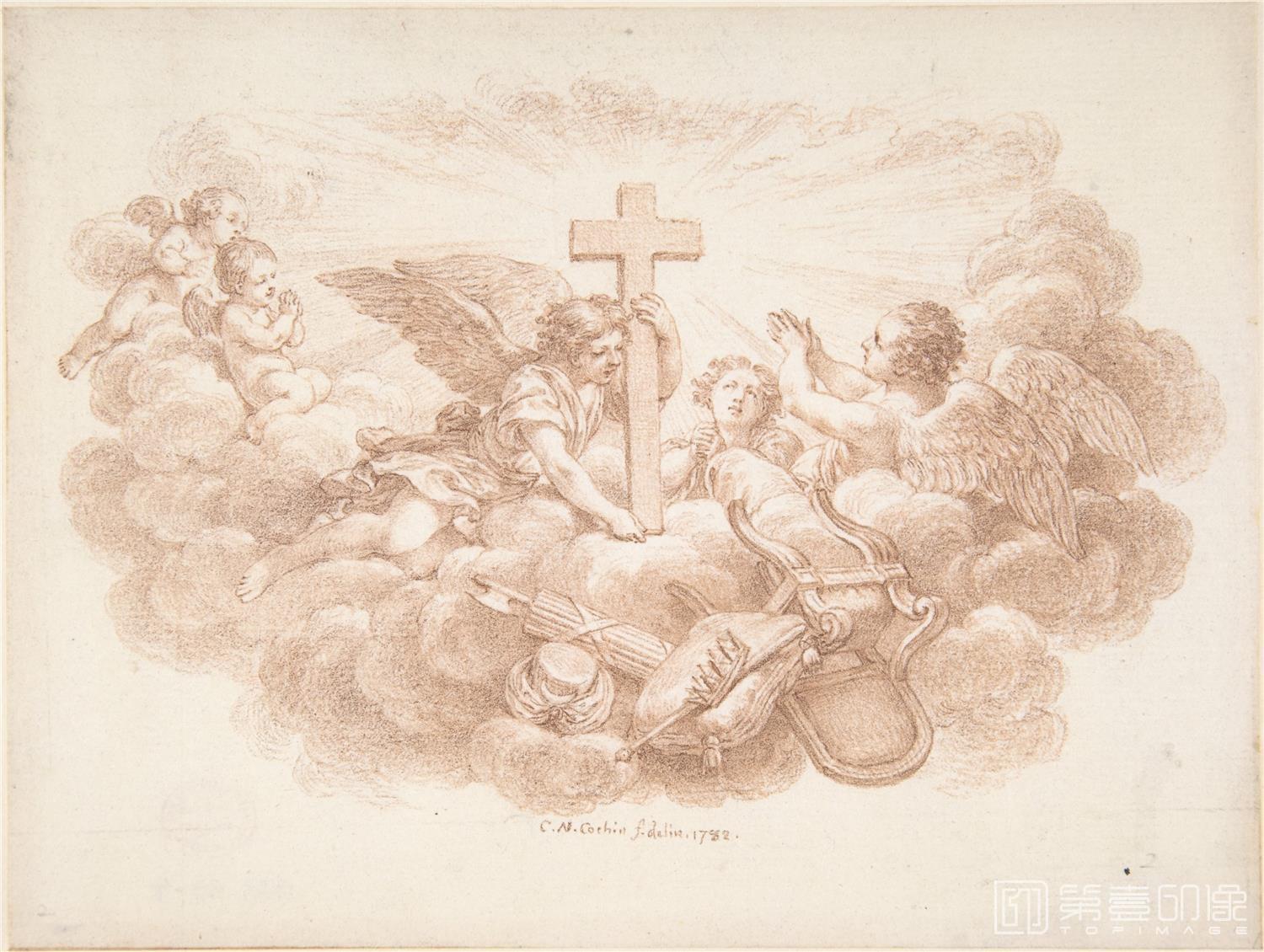 素描-美国纽约大都会美术馆素描藏画-Charles Nicolas Cochin IIThe Cross Triumphant over Worldly Powers-0450